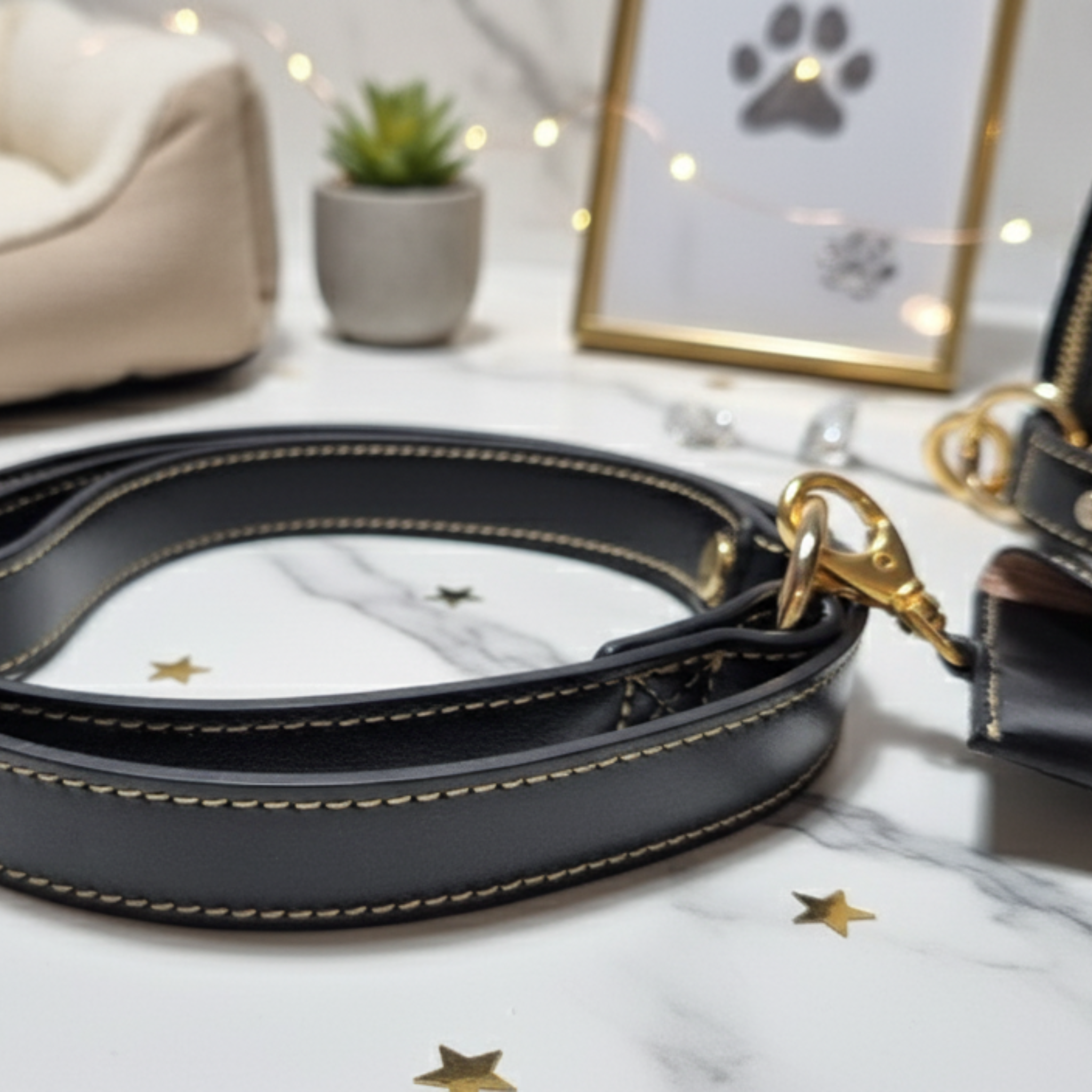 Set Collare con Cristalli e Guinzaglio in Pelle per Cani